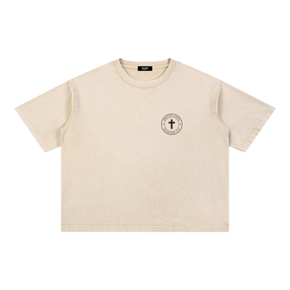 Colossians 3:23 tee in cream, front with Bradford Sports cross seal on the left chest