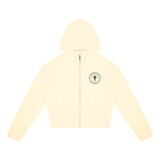 COLOSSIANS 3:23 WOMEN'S CROP ZIP HOODIE | CREAM